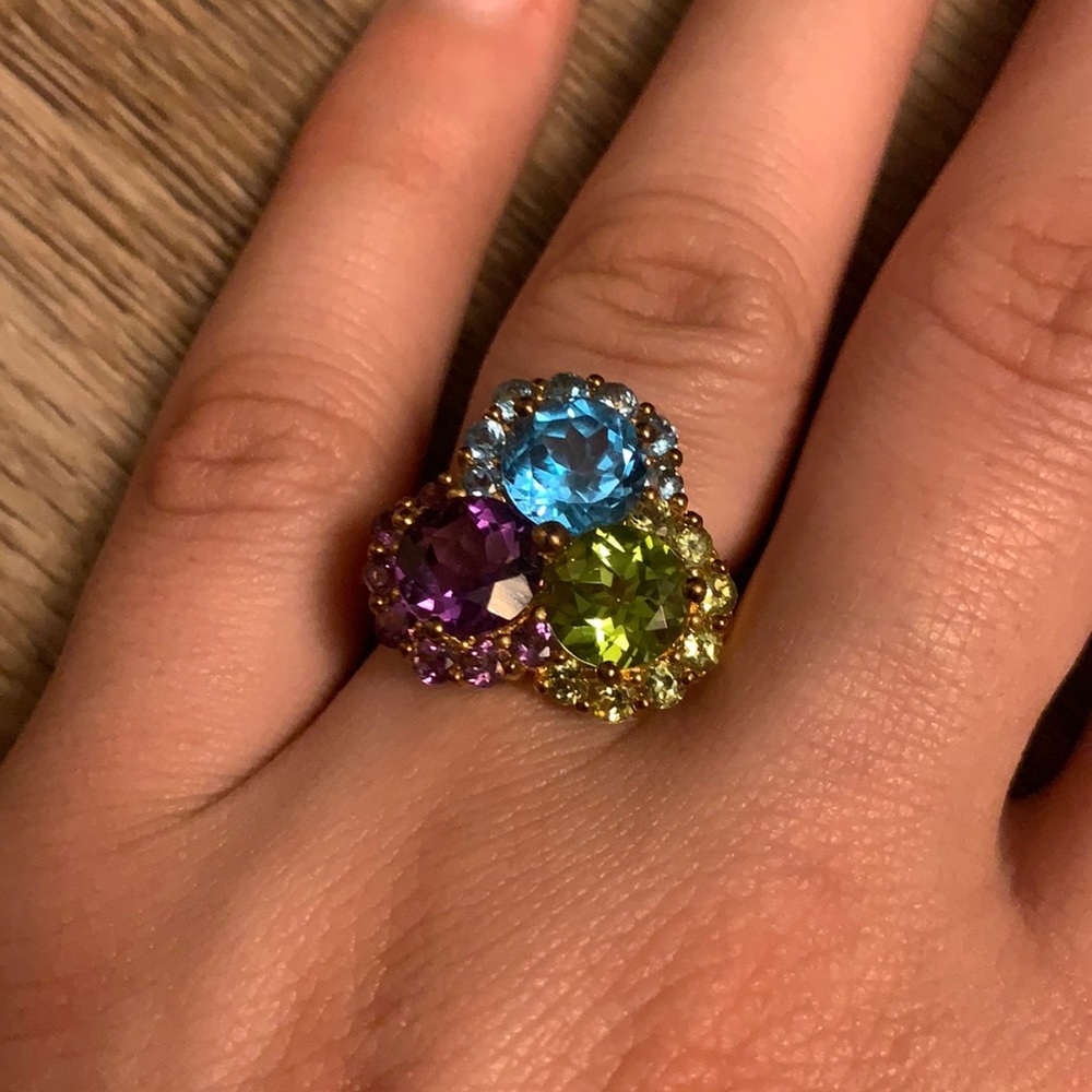 Sterling Silver 3 Color Stone Ring